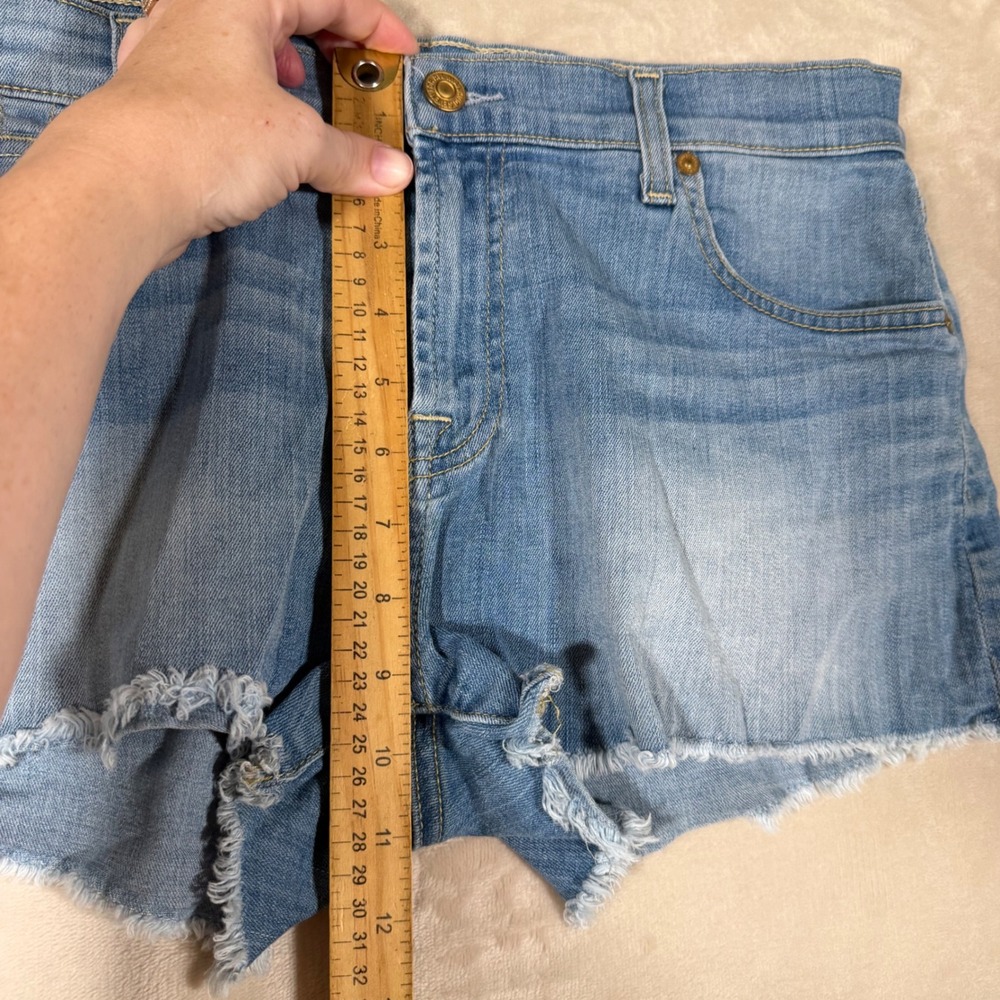7 For All Mankind Denim Shorts Womens 29 Blue Excellent Cut Off Frayed Raw Hem - Picture 5 of 8